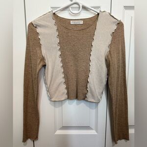 Paper Crane Lettuce Hem Cropped Long Sleeve Tee